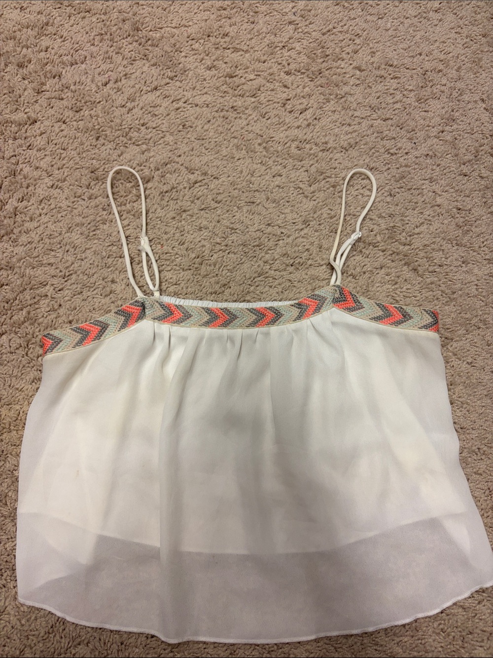 PACSUN White Chiffon Embroidered Trim Spaghetti Strap Tank Top